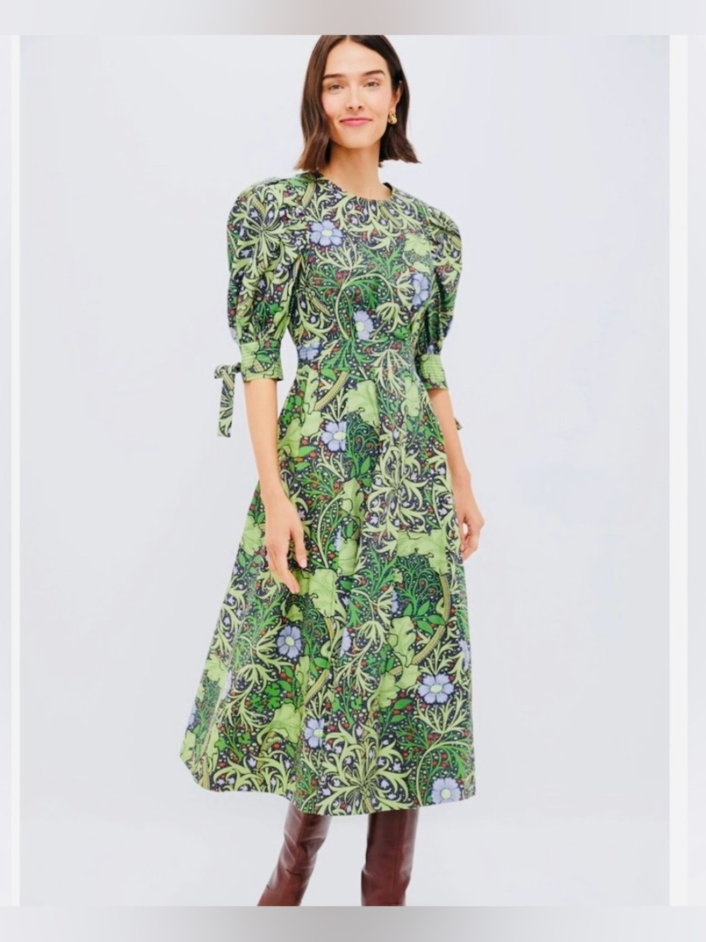 NWT Hyacinth House Green Vine Floral Grayson Midi Dress 100% cotton size small